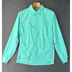 Simms Green Ripstop Long Sleeve Fishing Shirt Snap Front Womens Size M Pockets